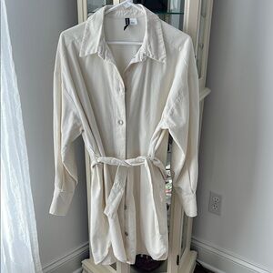 NWOT Corduroy White Button-Up Shirt Dress